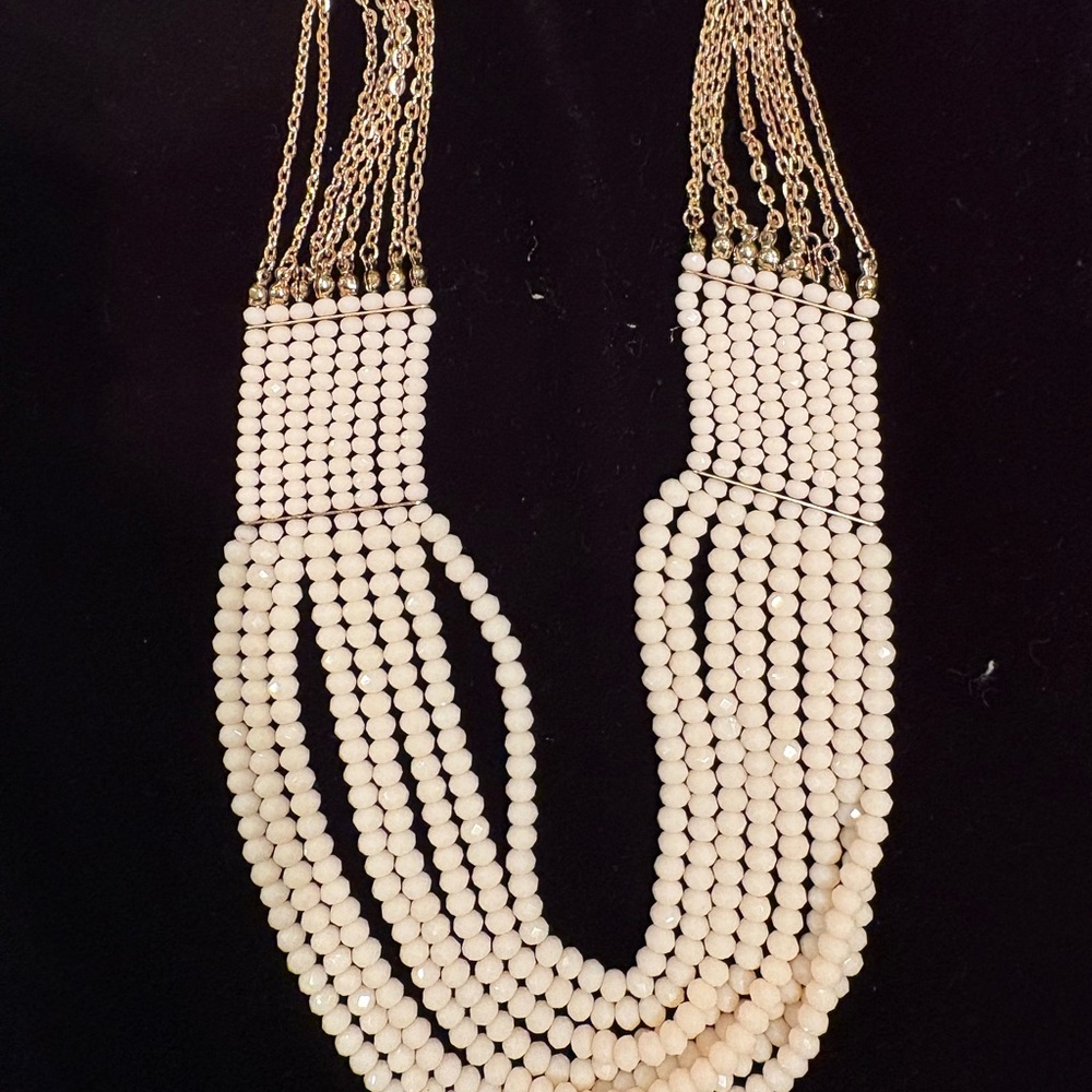 Multi-Strand Cream Beaded Statement Necklace - - image 3